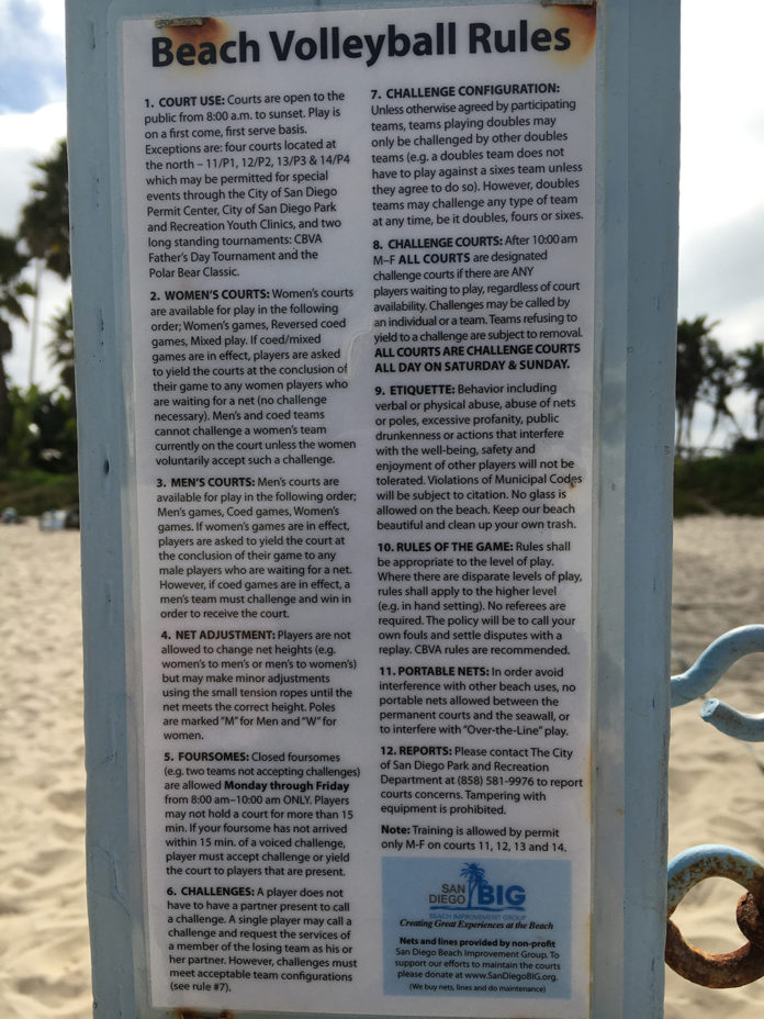 Volleyball Courts Rules for South Mission Beach Permanent Nets