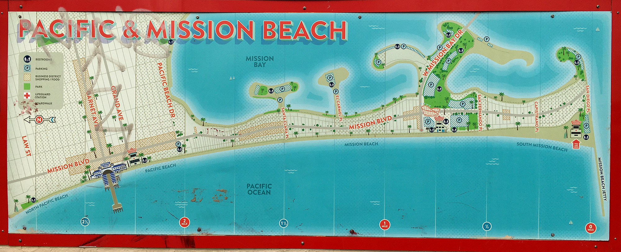 Map Of Mission Beach Boardwalk From Pacific Beach To South Mission